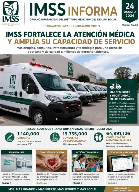 fortalecimiento de la atención y los traslados de derechohabientes en Puebla mediante ocho nuevas ambulancias.